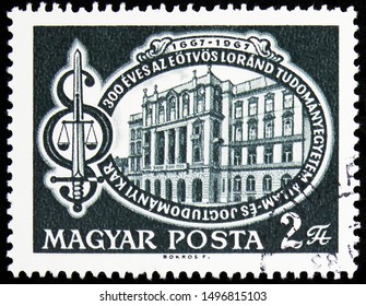 MOSCOW, RUSSIA - AUGUST 21, 2019: Postage Stamp Printed In Hungary Devoted To 300th Anniversary Of Loránd Eötvös University, Serie, Circa 1967