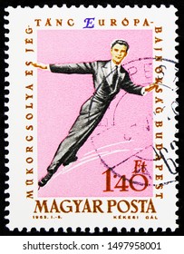 MOSCOW, RUSSIA - AUGUST 21, 2019: Postage Stamp Printed In Hungary Shows Figure-skating, European Figure Skating Championships, Budapest Serie, Circa 1963