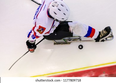 Moscow - Russia. August 24th 2018. For The First Time Moscow It Was Held The Para Ice Hockey Tournament: Cup Of Courage. These Are The Teams Who Played:
Udmurtia - Republic Of Udmurt
Hawks - Orenburg