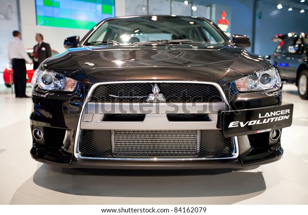 MOSCOW, RUSSIA - AUGUST 25:  Black car\
Mitsubishi  Lancer Evolution at Moscow International exhibition\
InterAuto on August 25, 2010 in Moscow,\
Russia.