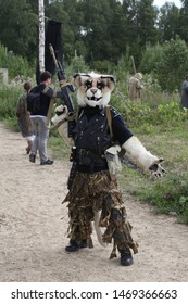 MOSCOW, RUSSIA - AUGUST 3, 2019: Man In Post Apocalyptic Style. Dystopian, Fashion, Creative Look. Aftertown Festival In Moscow, Russia. Abandoned City. Post-Apocalyptica. Cosplay. Furry Fandom