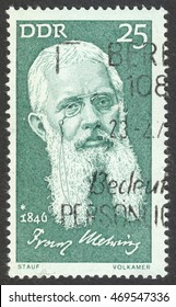 MOSCOW, RUSSIA - CIRCA AUGUST, 2016: A Stamp Printed In DDR Shows A Portrait Of  Franz Mehring, The Series 