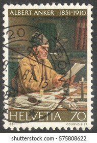 MOSCOW, RUSSIA - CIRCA FEBRUARY, 2017: A Post Stamp Printed In SWITZERLAND Shows A Painting 