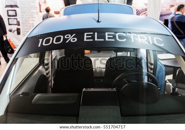 Moscow,\
Russia, December 20, 2016: exhibits at the exhibition dedicated to\
the technologies related Connected Car. Equipment for electric cars\
and achievements in the field of connected\
cars