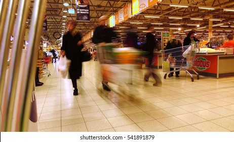 MOSCOW, RUSSIA - DECEMBER, 23, 2016. International Chain Supermarket Globus. Checkout Area