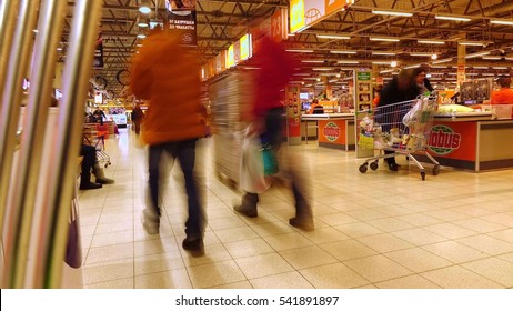 MOSCOW, RUSSIA - DECEMBER, 23, 2016. International Chain Supermarket Globus. Checkout Area