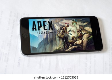 MOSCOW, RUSSIA; FEB 14, 2019: Apex Legends Battle-royale Game On Mobile Phone