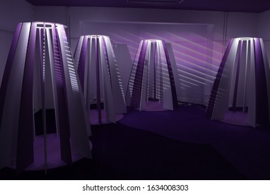 MOSCOW, RUSSIA - FEBRUARY 1, 2020: Violet Room At Immersive Exhibition 