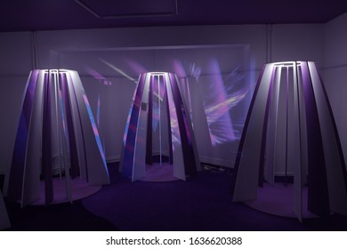 MOSCOW, RUSSIA - FEBRUARY 1, 2020: Violet Room At Immersive Exhibition 