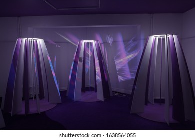 MOSCOW, RUSSIA - FEBRUARY 1, 2020: Violet Room At Immersive Exhibition 