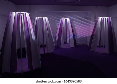 MOSCOW, RUSSIA - FEBRUARY 1, 2020: Violet Room At Immersive Exhibition 