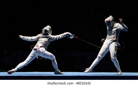 MOSCOW, RUSSIA - FEBRUARY 16: Women's National Teams Of Ukraine And China Compete At The 2010 RFF Moscow Saber World Fencing Tournament, February 16, 2010 In Moscow, Russia.