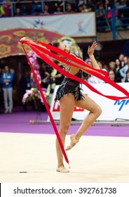 MOSCOW, RUSSIA - FEBRUARY 20, 2016: Margarita Mamun, Russia, On Rhythmic Gymnastics Alina Cup Grand Prix