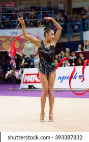 MOSCOW, RUSSIA - FEBRUARY 20, 2016: Margarita Mamun, Russia, On Rhythmic Gymnastics Alina Cup Grand Prix