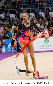 MOSCOW, RUSSIA - FEBRUARY 20, 2016: Melitina Staniouta, Belarus, Ribbon, On Rhythmic Gymnastics Alina Cup Grand Prix