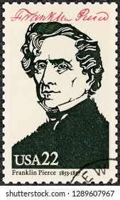 MOSCOW, RUSSIA - FEBRUARY 23, 2016: A Stamp Printed In USA Shows Portrait Of Franklin Pierce (1804-1869), 14th President Of The United States, Series Presidents Of USA, 1986