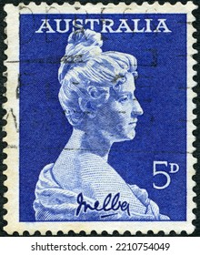 MOSCOW, RUSSIA - FEBRUARY 23, 2022: A Stamp Printed In Australia Shows Dame Nellie Melba, By Sir Bertram  Mackennal, 1961