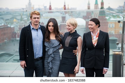 Moscow / Russia - February 27, 2013, James Franco, Michelle Williams, Mila Kunis  In Front Of Kremlin