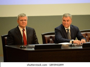 MOSCOW, RUSSIA - FEBRUARY 28, 2019:The Prosecutor General Of The Russian Federation Yuri Chaika And The Chairman Of The State Duma Of The Federal Assembly Of The Russian Federation Vyacheslav Volodin.