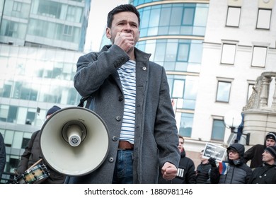 Moscow,  Russia - February 29 2020: Opposition Leader Ilya Yashin On The March In Memory Of Politician Boris Nemtsov