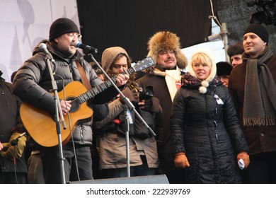 Moscow, Russia - February 4, 2012. Musician Yuri Shevchuk On The Stage Of Opposition Rally. The March And Rally For Fair Elections