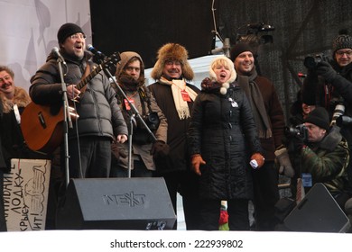 Moscow, Russia - February 4, 2012. Musician Yuri Shevchuk On The Stage Of Opposition Rally. The March And Rally For Fair Elections