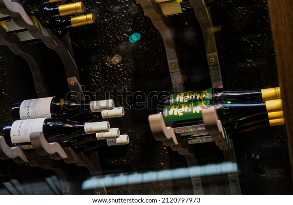 Moscow,\
Russia, February 5, 2022: wine cabinet in the\
bar