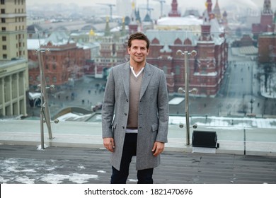 Moscow / Russia - February 6, 2014, Bradley Cooper In Front Of Kremlin