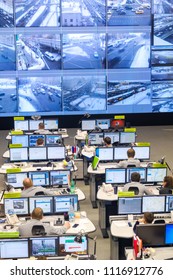 Moscow, Russia - February 9, 2018: Operators Work In Road Traffic Control Center