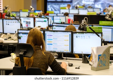 Moscow, Russia - February 9, 2018: Operators Work In Road Traffic Control Center