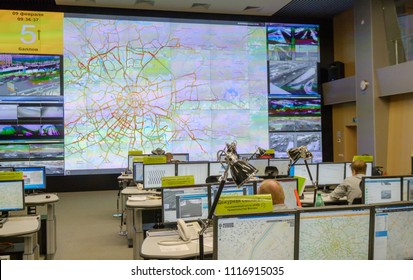 Moscow, Russia - February 9, 2018: Operators Work In Road Traffic Control Center