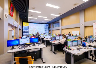 Moscow, Russia - February 9, 2018: Operators Work In Road Traffic Control Center