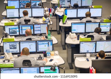 Moscow, Russia - February 9, 2018: Operators Work In Road Traffic Control Center