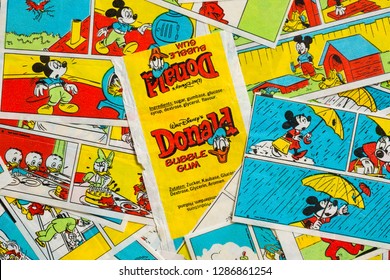 Moscow, Russia - January 13, 2019: Closeup Photo Of Donald Bubble Gum Wrapper Amongst Inserts. - Image