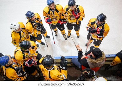 Moscow, Russia - January, 22, 2017: Amateur Hockey League LHL-77. Game Between Hockey Team 