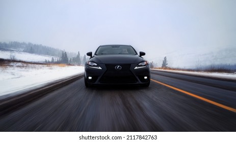 Moscow, Russia - January 23, 2022 Lexus IS 250 On The Road In The Forest In Winter