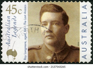 MOSCOW, RUSSIA - JANUARY 30, 2022: A stamp printed in Australia shows Roy Longmore (1894-2001), The Last Anzacs, Australian Legends, 2000