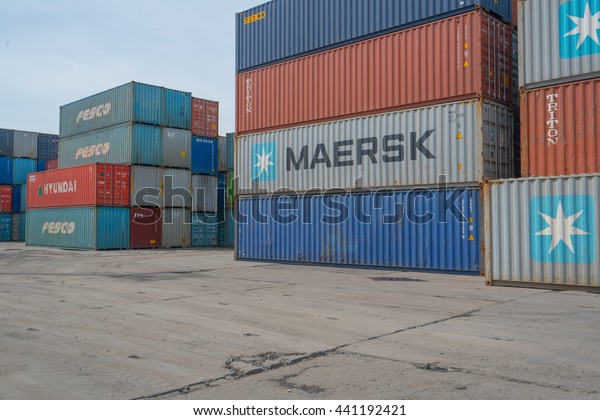 Moscow, Russia - Jule 2016. Sea container terminal.\
Storage containers area