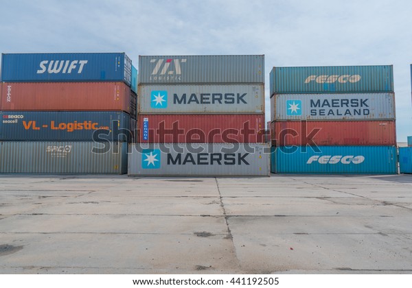Moscow, Russia - Jule 2016. Sea container terminal.\
Storage containers area