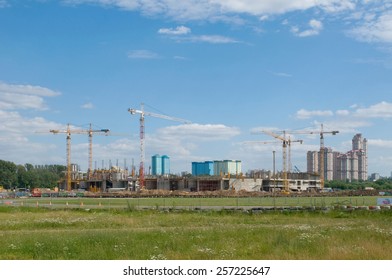 MOSCOW, RUSSIA - July 1, 2012: Tushino Airfield In The Summer, A View Of The Construction Of The Stadium 