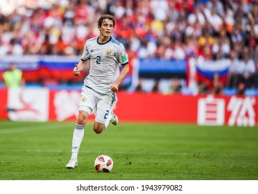 Moscow, Russia - July 1, 2018. Russia National Football Team Defender Mario Fernandes During FIFA World Cup 2018 Round Of 16 Match Spain Vs Russia.