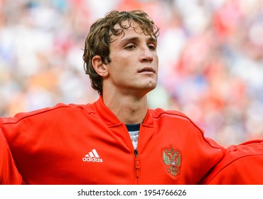 Moscow, Russia - July 1, 2018. Russia National Football Team Defender Mario Fernandes Before FIFA World Cup 2018 Round Of 16 Match Spain Vs Russia.