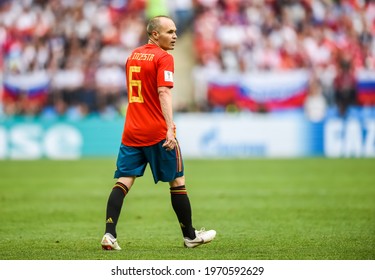 Moscow, Russia – July 1, 2018. Spain National Football Team Midfielder Andres Iniesta During FIFA World Cup 2018 Round Of 16 Match Spain Vs Russia