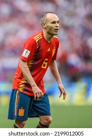 Moscow, Russia - July 1, 2018. Spain National Football Team Midfielder Andres Iniesta During FIFA World Cup 2018 Round Of 16 Match Spain Vs Russia (1-1)