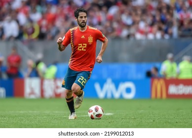 Moscow, Russia – July 1, 2018. Spain National Football Team Midfielder Isco During FIFA World Cup 2018 Round Of 16 Match Spain Vs Russia (1-1)