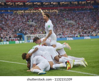 MOSCOW, RUSSIA - July 11, 2018:  FIFA 2018 World Cup in the semi finals football match between England and Croatia at Luzhniki Stadium.
