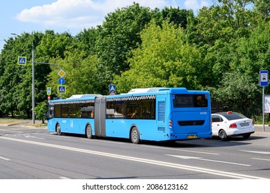 Moscow, Russia - July 11, 2021: Low Floor City Bus LiAZ-6213.65-77 On Green Avenue