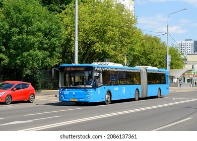 Moscow, Russia - July 11, 2021: Low Floor City Bus LiAZ-6213.65-77 On Green Avenue