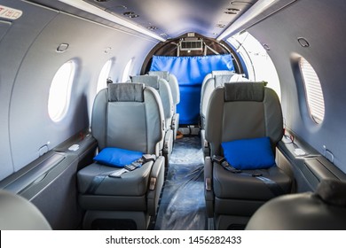 Moscow, Russia - July 19 2017 : Empty Seats Inside Pilatus Aircraft PC-12. 