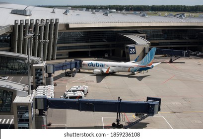 Moscow, Russia - July 2019: Airplane Boeing 737-800 A6-FEF flydubai stands at Vnukovo airport